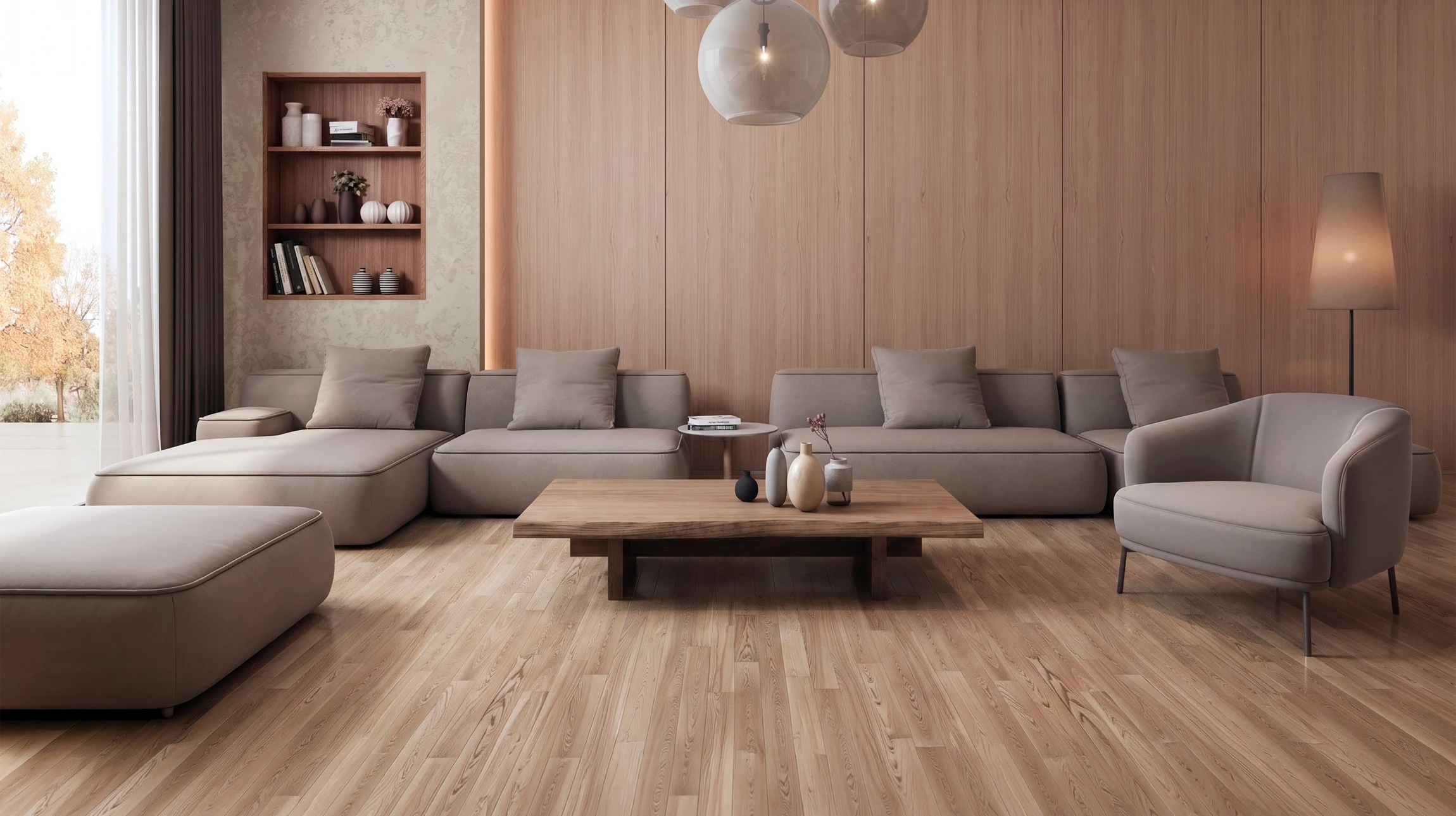 Artisan à genoux posant du parquet en bois sur chape avec colle dentée